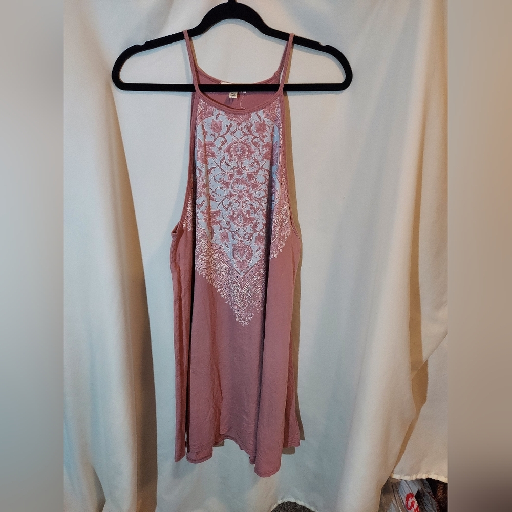 Billabong Cotton Dusty Rose Lace Print Tank Mini Dress